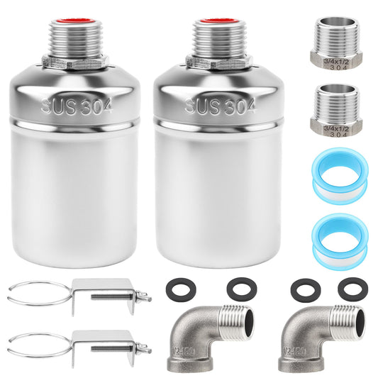 2 Pack Water Float Valve,1/2" to 3/4'' 1'' 304 Stainless Steel Fully Automatic Water Level Controller Float Valve