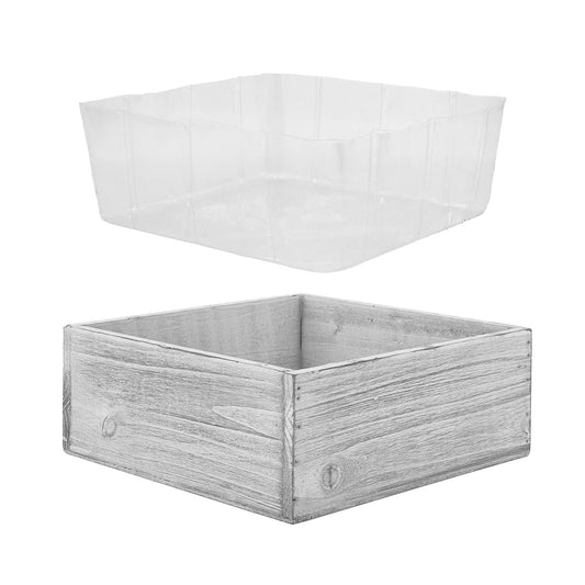 CYS EXCEL White Wood Square Planter Box with Removable Plastic Liner (H:4" Open:10"x10") | Multiple Size Choices Wooden Planters | Indoor Decorative Flower Box