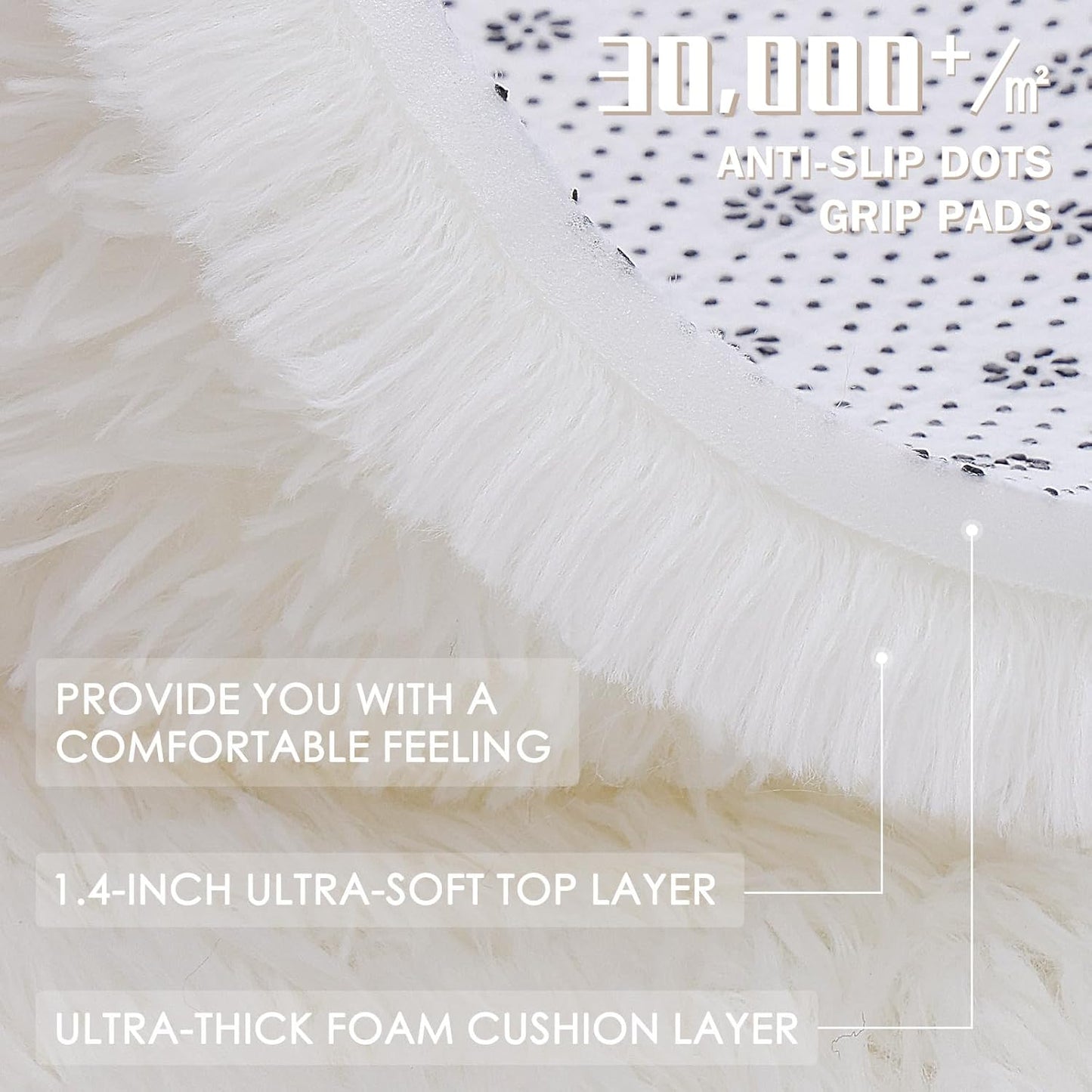 OLANLY Small Bedside Rug - Soft, Fluffy Shaggy Throw Rug for Bedroom & Living Room | Ivory