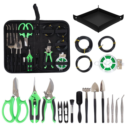 Bonsai Tools Kit 20 Pcs Garden Tools Set for Starters, Gardening Gifts for Women Men Includes Bonsai Wire Kit, Plant Mat, Pruning Shears, Bonsai Scissors, Succulent Tools in Leather Storage Bag