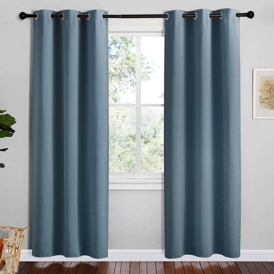 NICETOWN Smoky Blue Blackout Curtains - Thermal Insulated Drapes for Bedroom | 78" Length, 2 Panels, 42" Wide