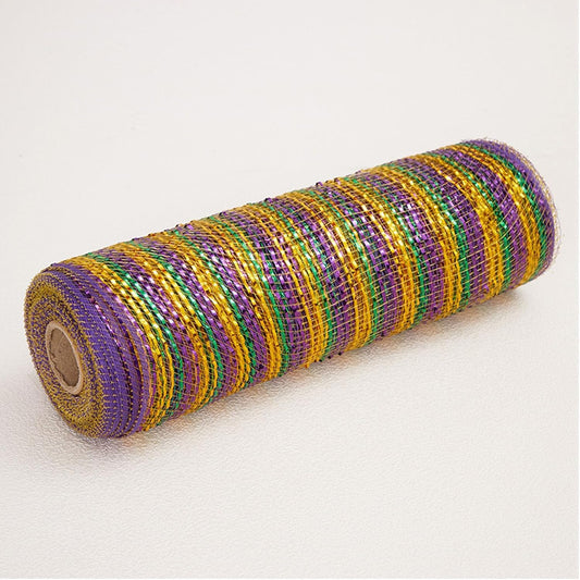 baotongle Metallic Mardi Gras Deco Mesh Ribbon Roll Glitter Metallic Wrapping for Tree Door DIY Project Decorations Wrapping Craft (Purple Gold Green, 10inchesx10Yard)
