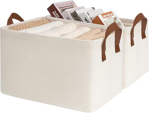 CHICVITA Storage Baskets - Modern Beige Closet Organizers | 2-Pack, 16.75" L x 11" W x 9.75" H