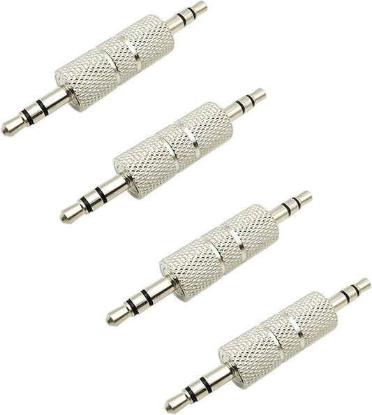 ZCLGOOD 4PCS 3.5mm 1/8 inch MP3 Male to Male Audio Adapter, Metal Stereo Jack Coupler Connector for Headphone