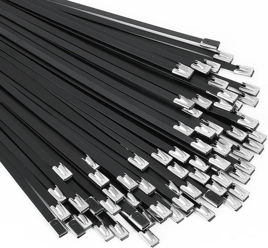100pcs 11.8 inch 304Stainless Metal Zip Ties black steel Epoxy Coated Cable Tie Multi-purpose Self-locking Cable Ties