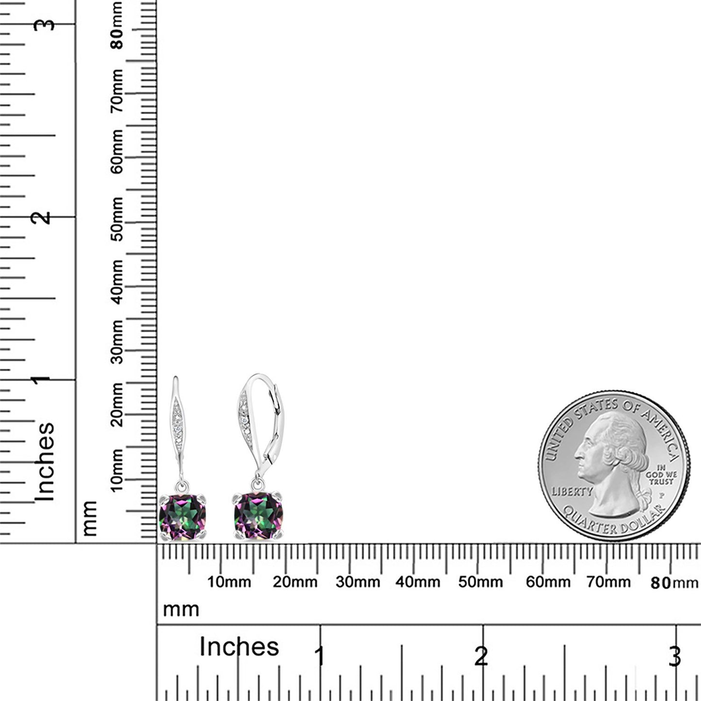 Gem Stone King Drop Dangle Earrings For Women | 7MM Cushion Cut Gemstone Birthstone and Diamond | 925 Sterling Silver | Jewelry Gift for Mom Wife Her | Green Mystic Topaz | Sterling Silver