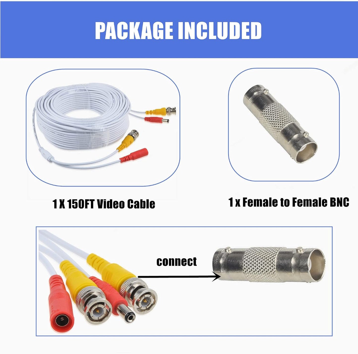 150ft White BNC Video Power Siamese Cable for CCTV Systems