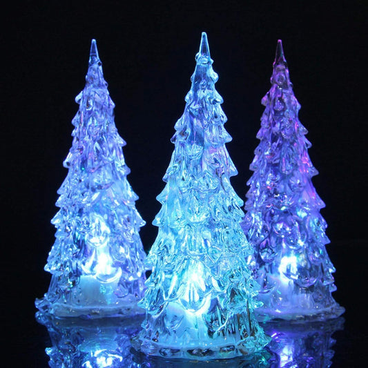 Acrylic Christmas Tree Lamp - 3 Pack Enchanted Color-Changing Lights | 5 x 2 Inch Mini Decor