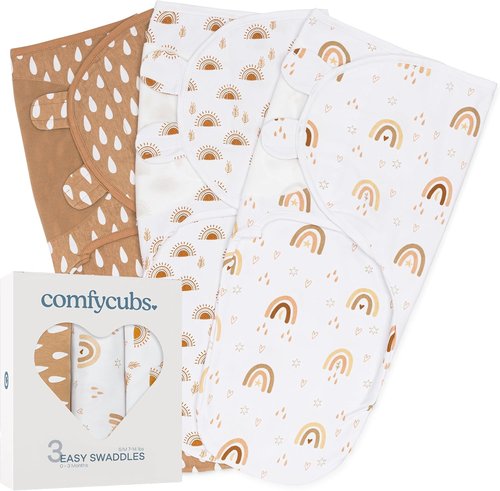 Comfy Cubs Swaddle Blanket Set - 100% Cotton Newborn Wraps for 0-3 Months | Breathable Rainbow Design