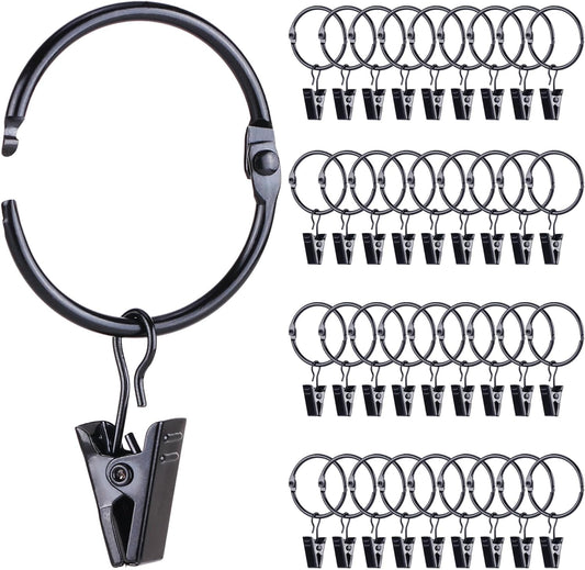 Regine Switzerland 36 Pack Metal Curtain Rings - Heavy Duty Rustproof Clips for 0.75-1" Rods | Vintage Black