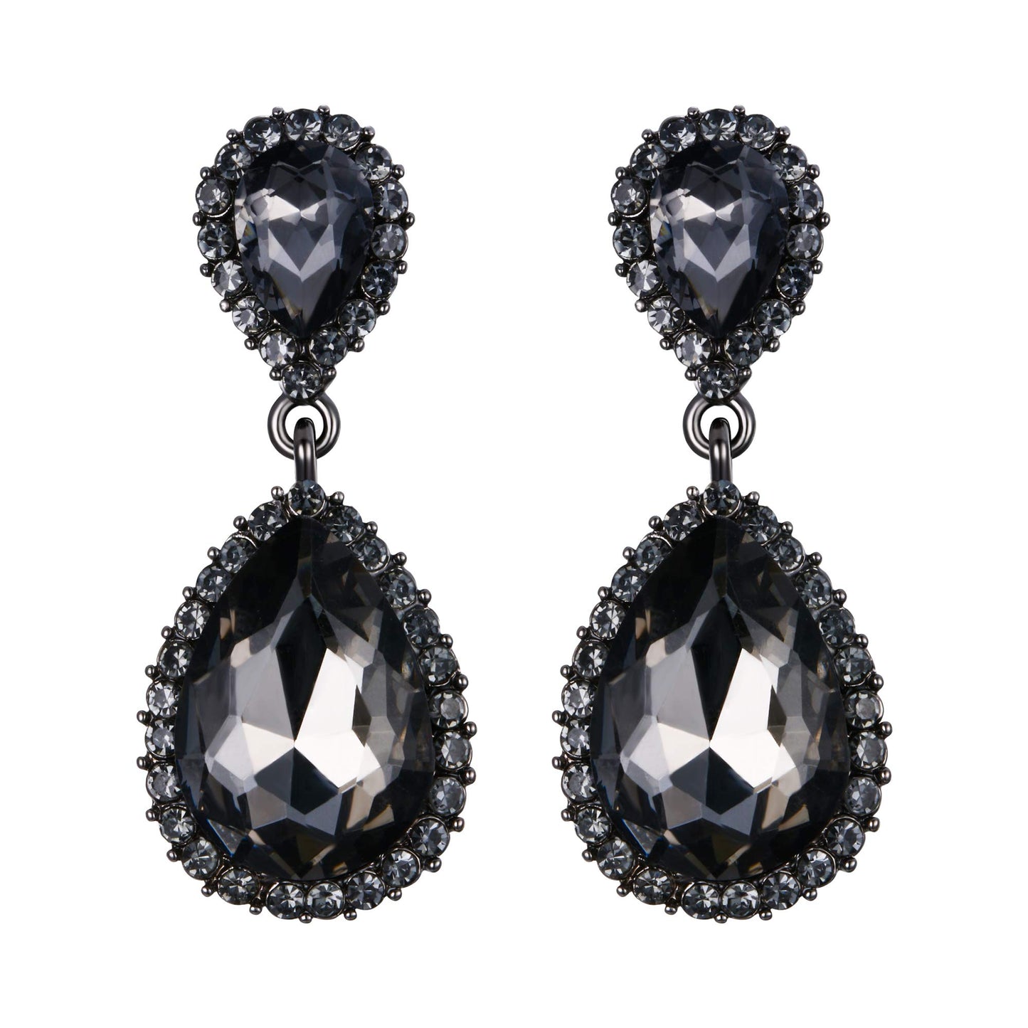 EVER FAITH Women's Rhinestone Crystal Elegant Bridal Waterdrop Pierced Dangle Earrings Grey Black-Tone