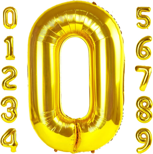 Number 0 Balloons - 40 Inch Gold Number Balloons for Birthday & Wedding Celebrations