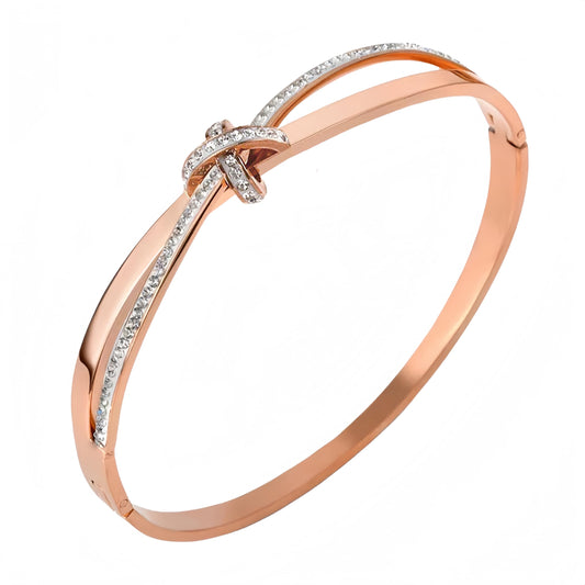 Bow Bangle Bracelet for Women Personalized Cubic Zirconia Stainless Steel Bracelets Oval Butterfly Knot Bangles Bracelets Gifts for Love （Rose）