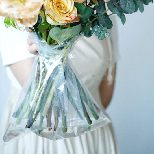 BBJ Wraps Clear Plastic Florist Supplies Water Retainer Bag for Flower Bouquet Wrapping, 12x12Inch, 100 Pcs