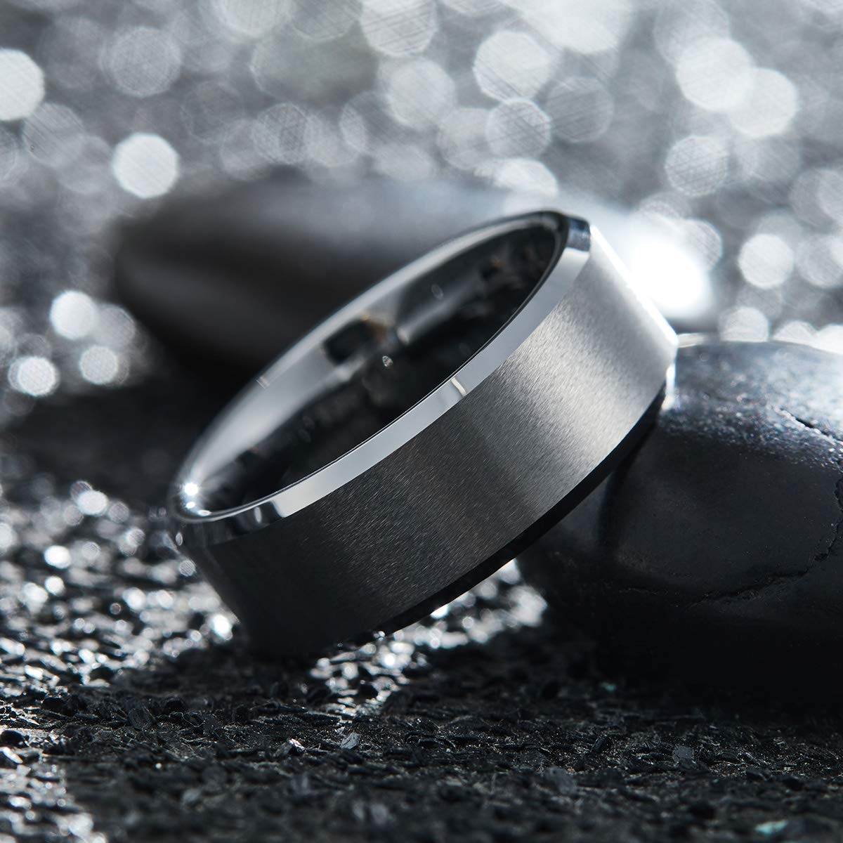 King Will Silver 9mm Men's Wedding Ring - Brushed Matte Finish, Beveled Polished Edge, Comfort Fit Size 9