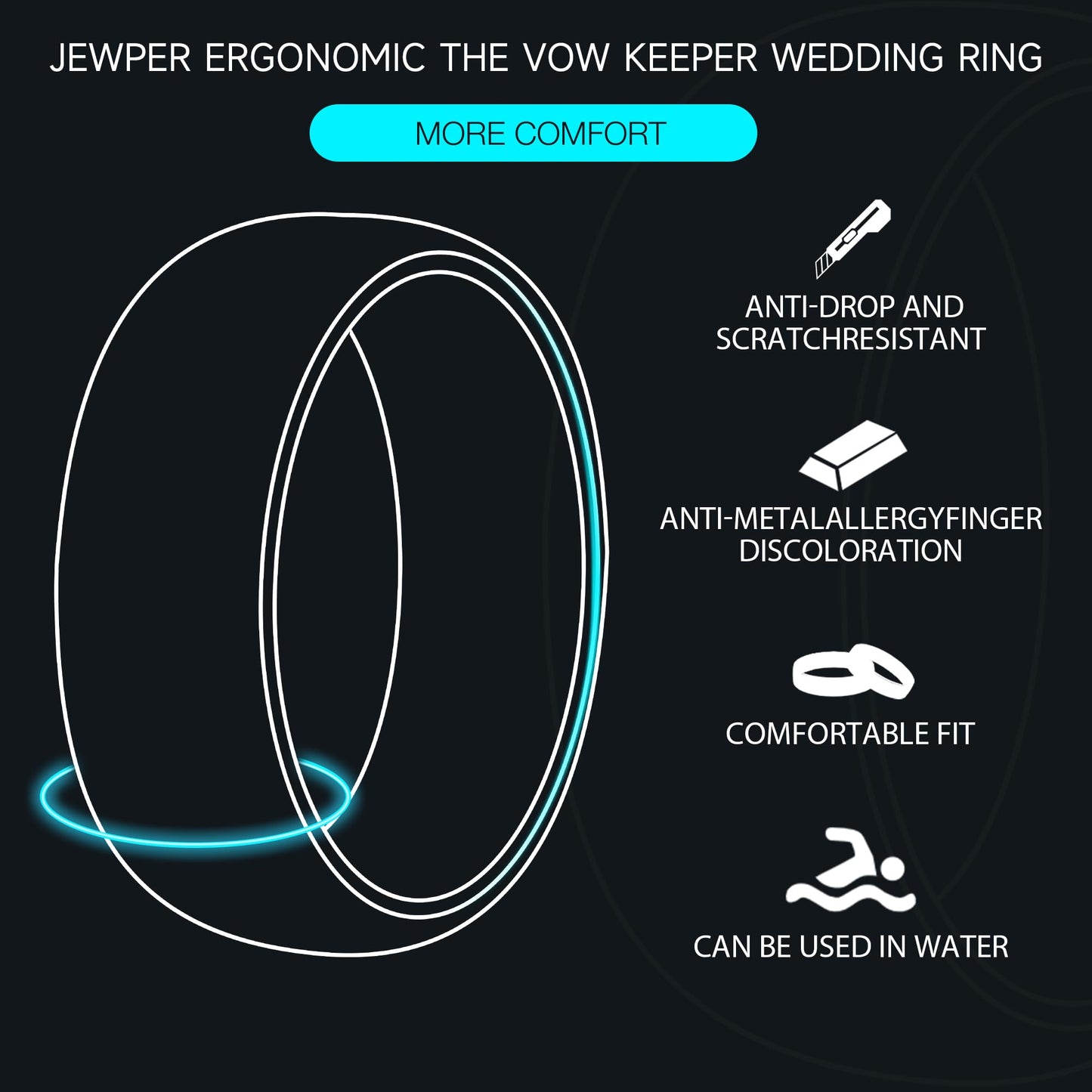 JEWPER 8mm Men Womens Wedding Band Tungsten Rings silver Hammer pattern Fashion Promise Carbide Inlaid Iron Filings Matte Finish Edge Comfort Fit size(7)