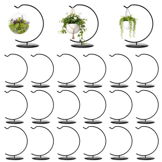 AceOrbit 24 Pcs Ornament Display Stand 6 Inch Iron Hanging Stand Christmas Ornament Hanger Holder Decoration Display Holder Hook for Glass Globe Air Plant Terrarium Table Decor (Black)