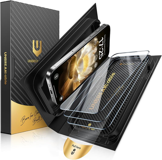 15 [3-Pack], 9H+ 6.7-Inch UNBREAKcable iPhone Pro Max Screen Protector Tempered Glass with Auto-Align Tech for Easy