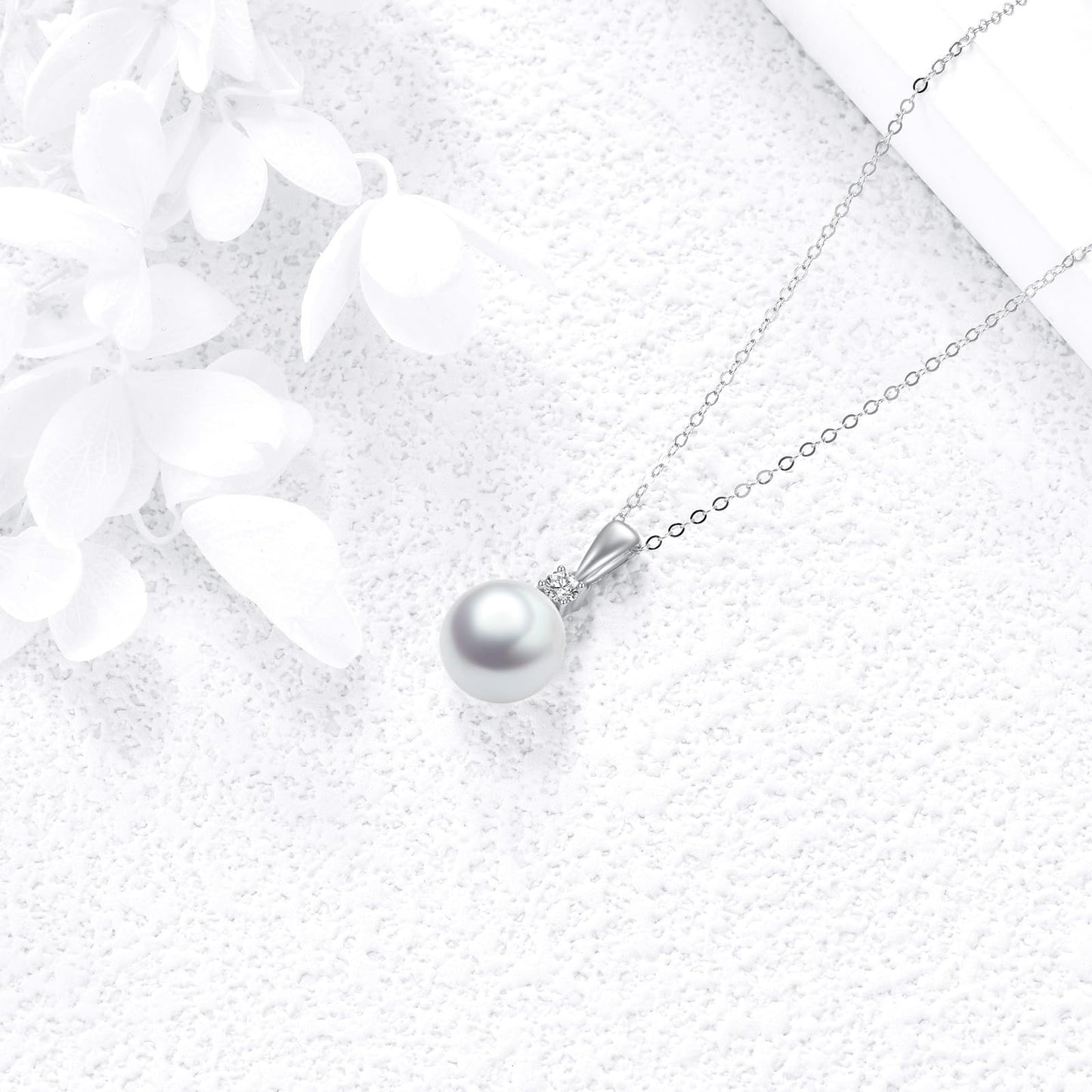 14K Gold Pearl Pendant Necklace for Women (Freshwater Cultured Pearl), Real Gold Present Jewelry Gifts for Wife Girlfriend Mother Mom, 16"-18" (3-white gold)