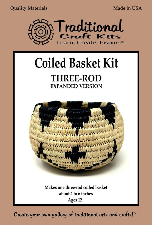 Traditional Craft Kits Coiled Basket Weaving Kit Expanded Version – Three-Rod Basketry Technique – Complete DIY Basket Making Supplies with Raffia, Fiber Rush, and Tools – Made in USA