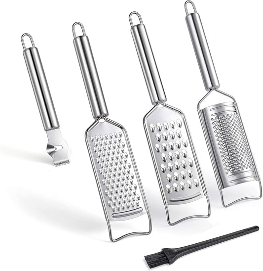 Tongjude Stainless Steel Cheese Grater Set - 5-Piece Kitchen Grater, Peeler, Slicer & Zester with Cleaning Brush