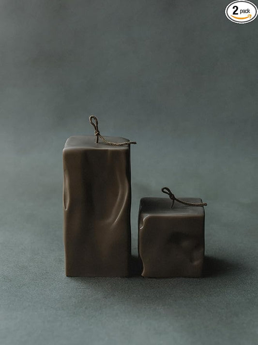 LAWA Raw Block Set of 2 Candle - Beautiful Handmade Pillar Scented Soy Wax Elegant Aesthetic Candle Housewarming Gift Home Room Shelf Decor Idea (Kobicha, Set of 2)