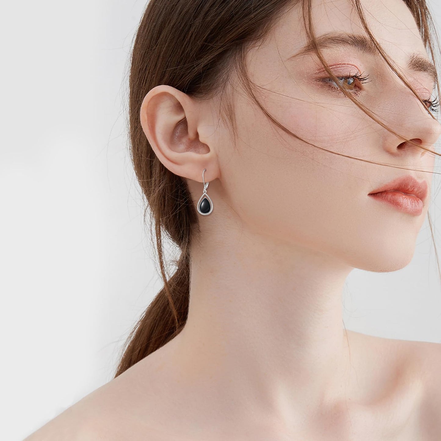 VONALA Black Onyx Earrings 925 Sterling Silver Black Onyx Leverback Earrings Teardrop Dangle Dangling Earrings Jewelry Gift for Women