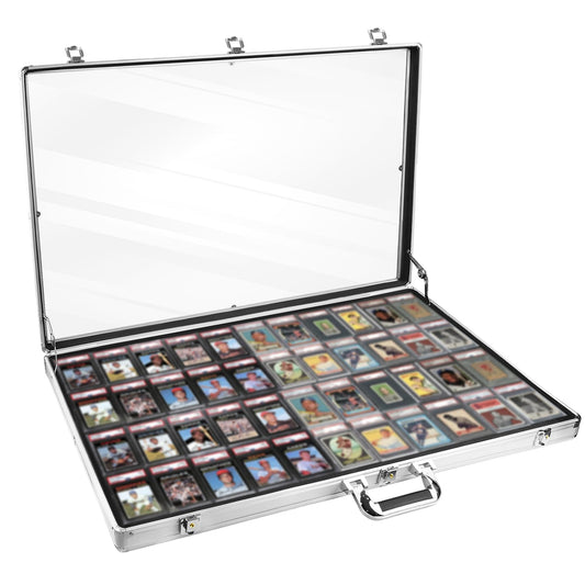 Silver Large 34"x22" Aluminum Show Card Display Case, Lockable Trading Card Display Case with Handle, Sports Card/TCG/Jewelry Display Box Silver