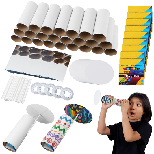 Gilprop 50 Set DIY Kaleidoscope Kit Bulk with Colored Crayons Set for Gifts, DIY Kaleidoscope Making Craft Kit for Science Experiment Educational STEM Craft Supplies