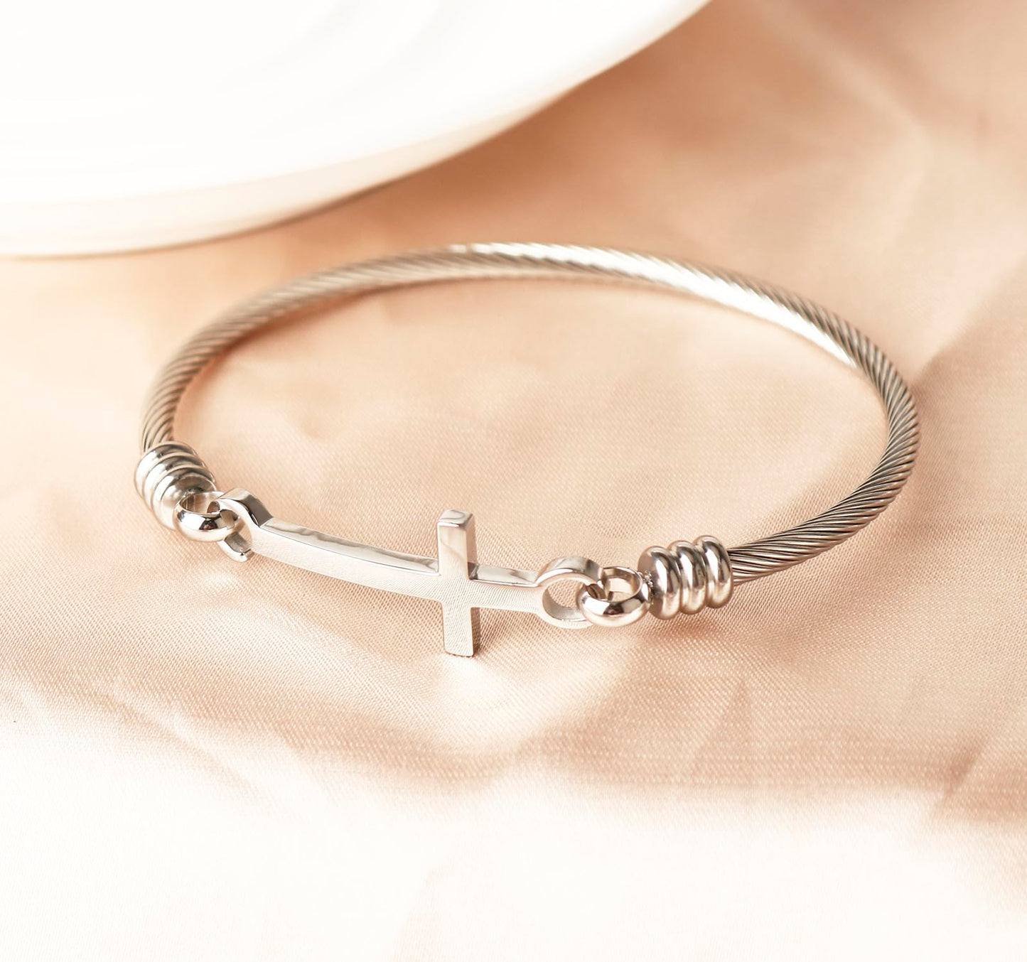 DS Religious Gift for Her Christian Cross Bracelet Bible Verse God is Within Her She Will Not Fall Inspirational Bracelets For Women Stainless Steel Jewelry Gift To Daughter Best Friend (Cross bracelet-Silver 6)