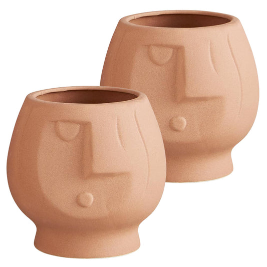 Cute Face Planter, Funny Novelty Plant Pot, Modern Indoor Home Decoration, 5.5 x 6 Inches (Pack of 2)