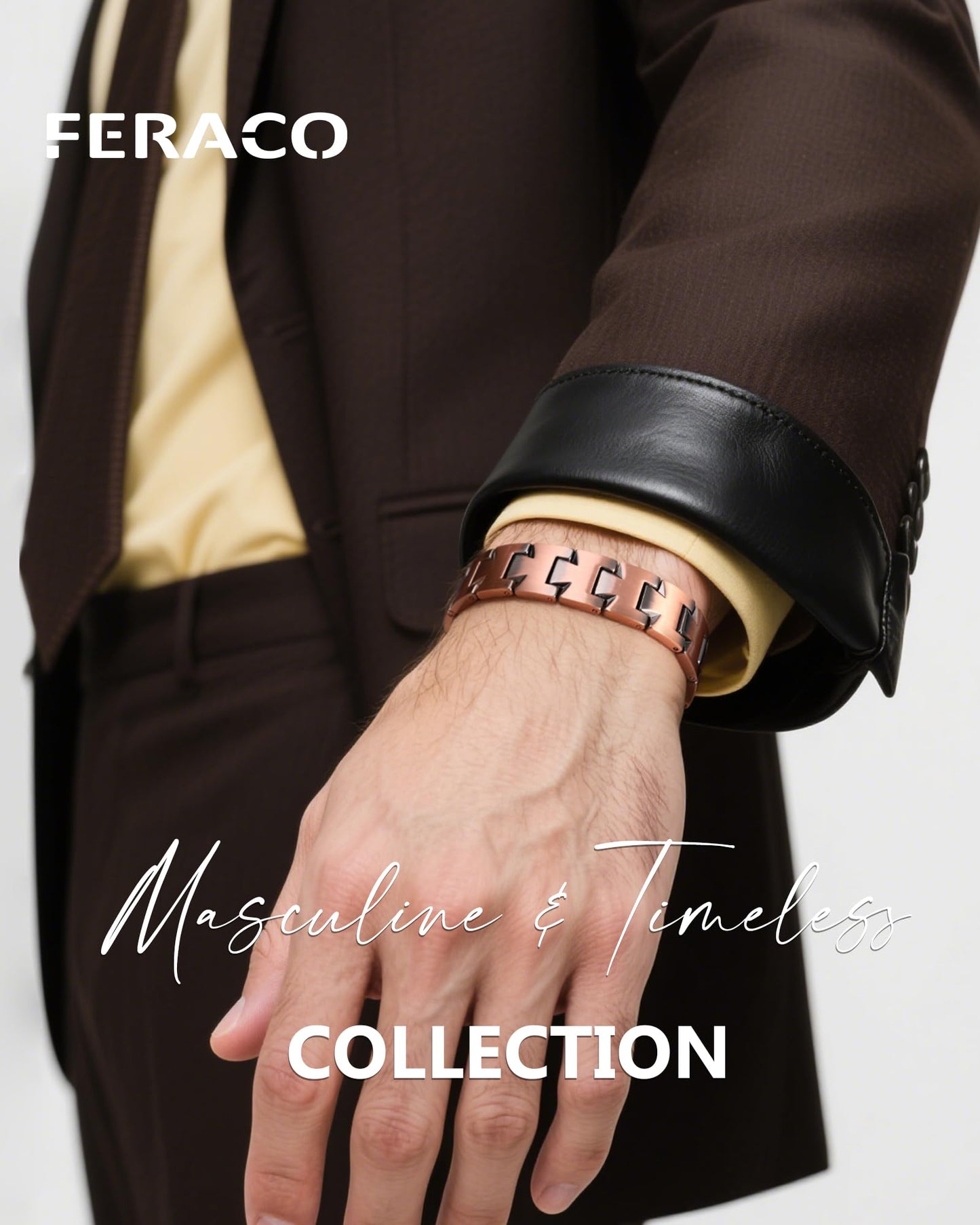 Feraco Copper Bracelet for Men,Magnetic Therapy Cooper Bracelets with 46 Magnets, Men's 99.99% Pure Copper Jewelry