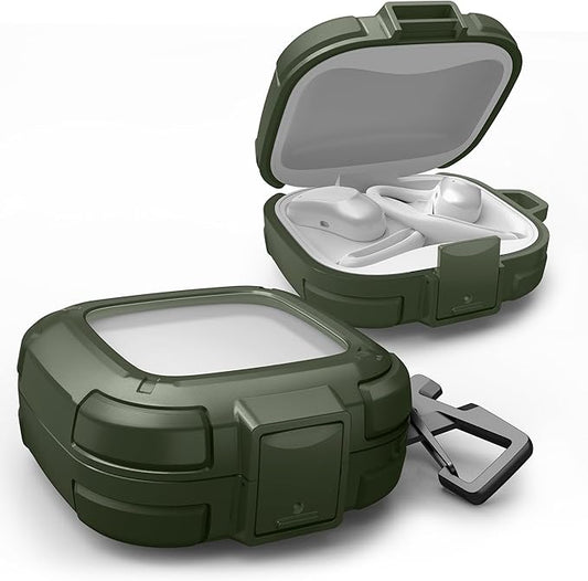 Dexnor for SHOKZ OpenFit Air Case with Drop-Proof Lock, Shockproof Rugged Bumper Cases Protective Cover with Carabiner & Keyring & Cleaner Kit Green
