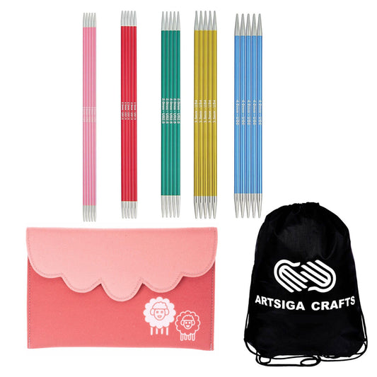 KnitPro Zing Starter Set 6 inch DPN Double Pointed Knitting Needles Size 0, 1.5, 2.5, 4, 6 with Fabric Case with Project Bag