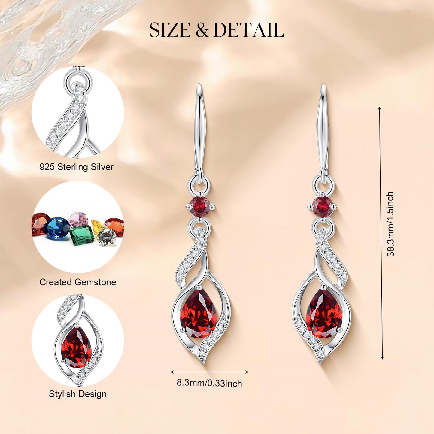 FANCIME Gift for Women January Birthstone Dangle Earrings for Women Teardrop Garnet Earrings S925 Sterling Silver infinity Love Birthday Gifts for Mom Women