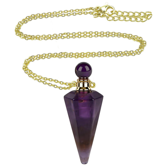 Biiange Perfume Bottle Necklace Diamond Shape, Pink Perfume Bottle Necklace, Essential Oil Diffuser Necklace, for Womens Perfume Vial Pendant Necklace Jewelry Unique Gift (Purple)