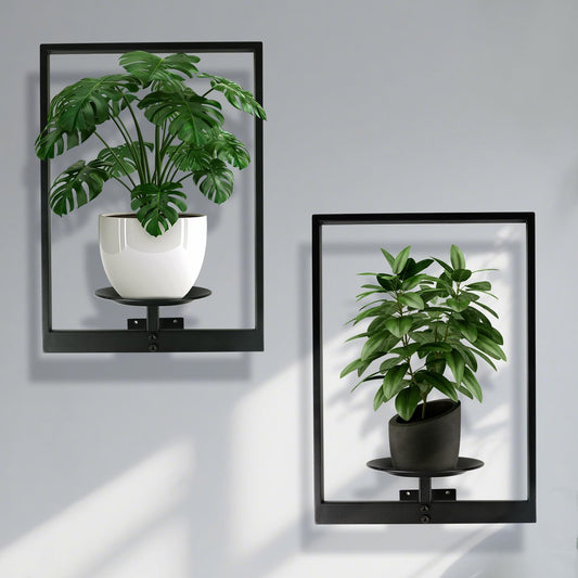 SUNLITOPTO Plant Wall Shelf, Metal Modern Style Frame, Picture Wall Plant Holder, Plant Frames for Living Space Decor Display Stand for Living Room Balcony Garden Patio (2 PACK(BLACK))