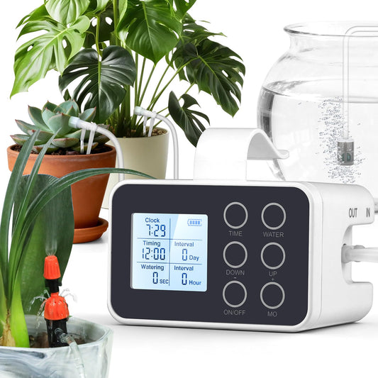 BAOSHISHAN 15 Potted Indoor Plant Watering System with 2-in-1 Spray & Drip Emitter, Battery Powered Automatic Plant Waterer Indoor Programmable Timer for Vacation Travel