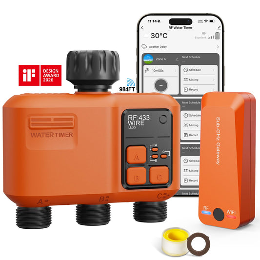 Smart WiFi Sprinkler Timer 3 Zone,WiFi Water Timer for Garden Hose with 984 FT Range,Strong Wall Penetration,APP & Remote Control,Alexa & Google Voice Compatible,Rain Delay, Manual Irrigation