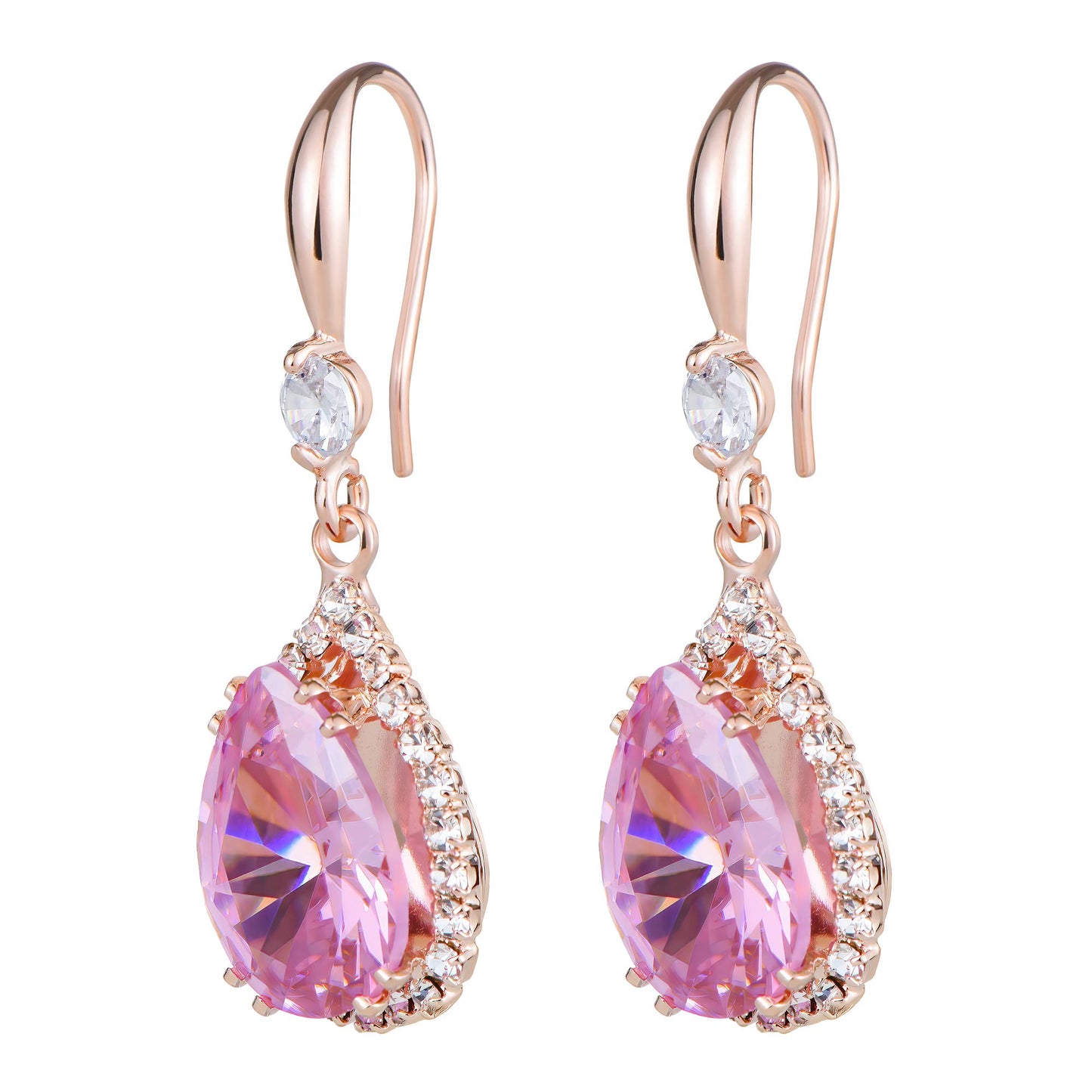 Linawe Rose Gold Pink Imitation Diamond Dangle Earrings for Women Mom, Rhinestone Cubic Zirconia Crystal Birthstone Chandelier Earrings, Wedding Drop Earrings Bride Bridesmaids