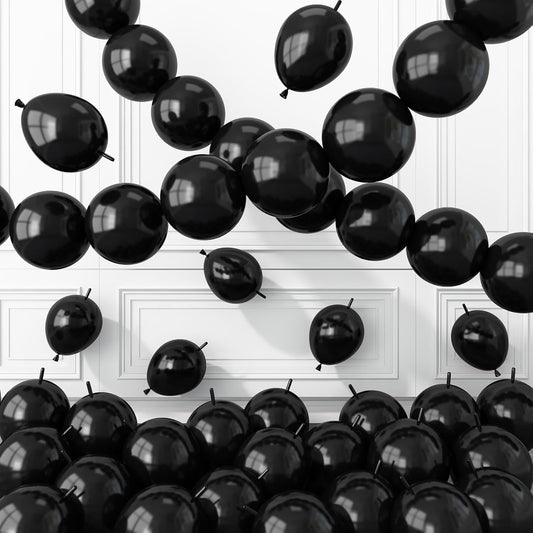 Skiennix Black Link Balloons - 120 Pcs 6-Inch Latex Balloons for Birthday & Wedding Decor