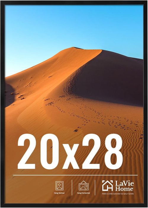 LaVie Home 20x28 Black Picture Frame - HD Plexiglass Wall Display for Vertical or Horizontal Use