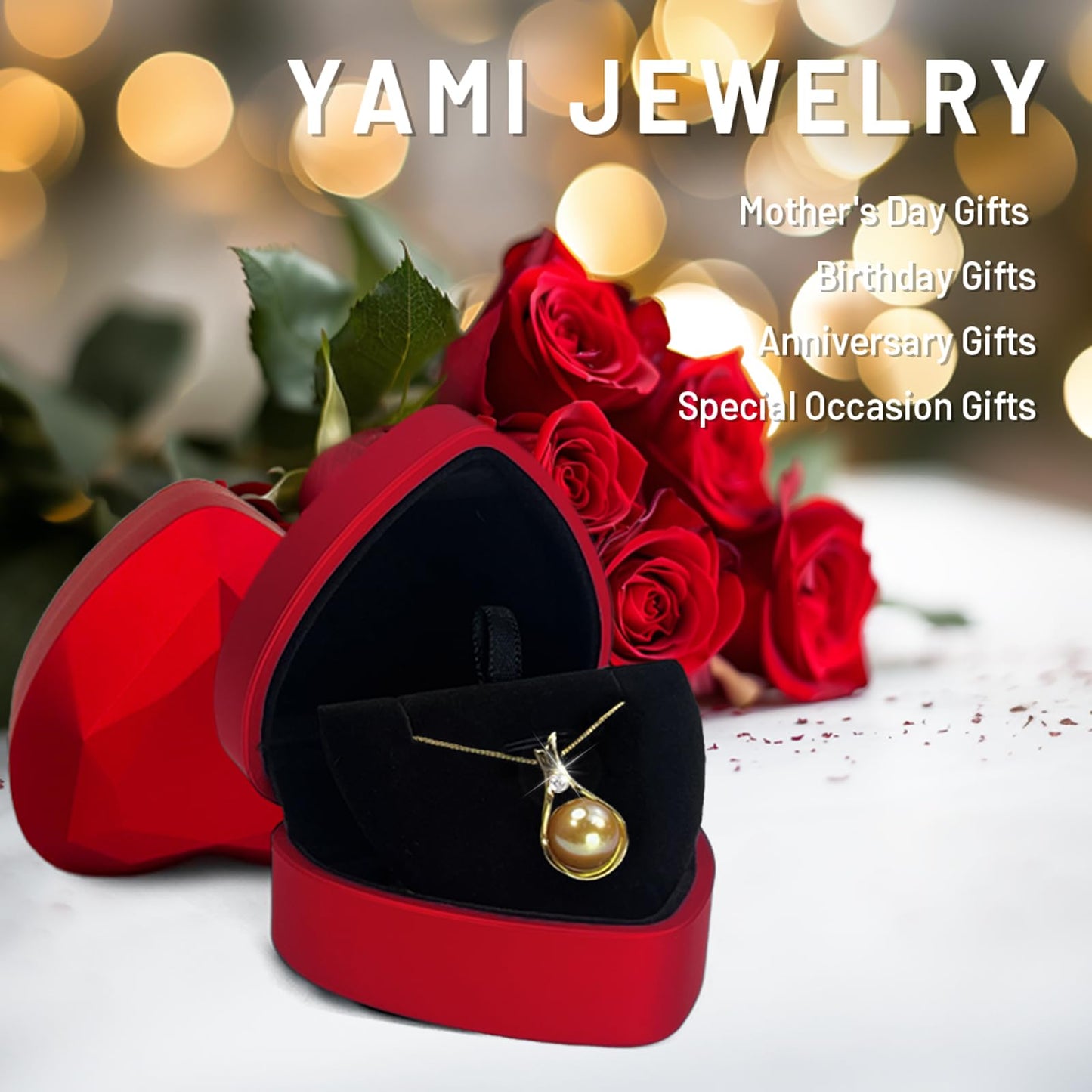 YAMI Akoya Golden Pearl Necklace 10-11mm Saltwater Cultured Pearl Jewelry with 925 Sterling Silver Adjustable Chain for Women, Mom, Wife, Luxury Gift for Birthday, Mother's Day, Anniversary