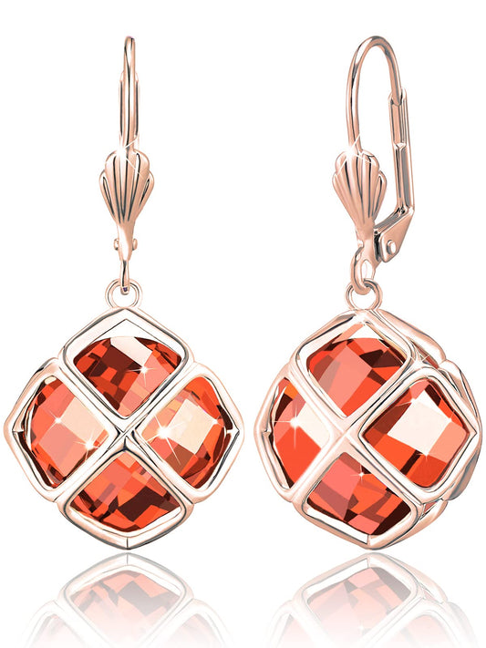 Big Red Crystal Dangle Earrings for Women (Jul-Ruby-Rose Gold)