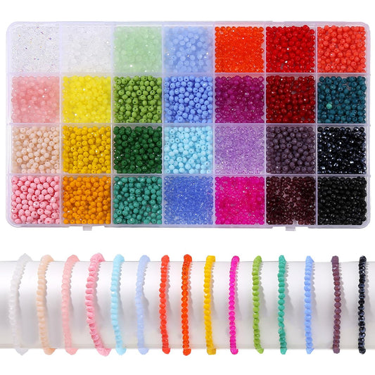 2800pcs Crystal Glass Beads Jewelry Making Kit -28 Colors 3mm Crystal Beads for Jewelry Bracelets Making, AB Colored Crystal Beads for Bracelet Necklace Making Kit DIY Crafts,Gifts Beginners Woman