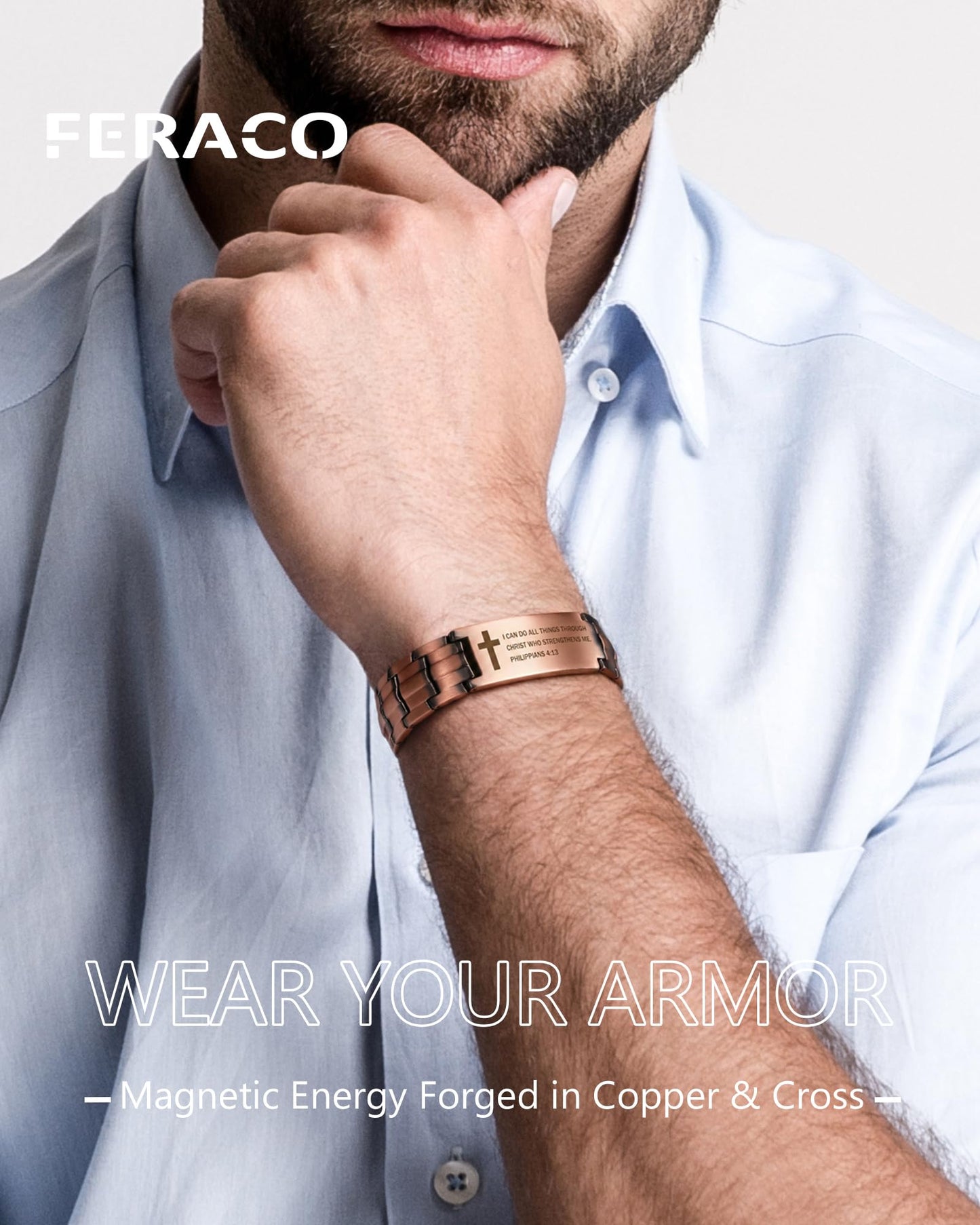 Feraco Copper Magnetic Therapy Bracelets for Men, Copper Cross Bracelets with 3800 Gauss Neodymium Magnets