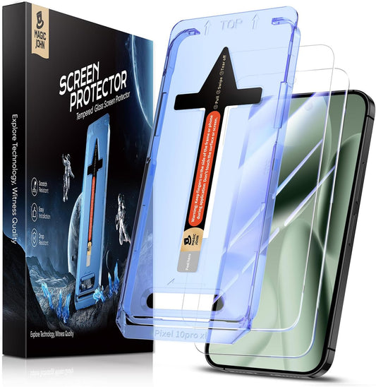 2 Pack 10 MAGIC JOHN for Google Pixel Google Pixel Pro XL Tempered Glass Screen Protector, Auto Dust-Elimination