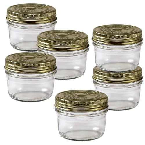 Le Parfait Familia Wiss Terrine Wide Mouth French Glass Jar w/Airtight 2-Piece System Gold Lids | Ideal for Canning, Food Storage, Meal Prep, Cake Jar & DIY Crafts | 7oz Half/Pint (Pack of 6) 200ml