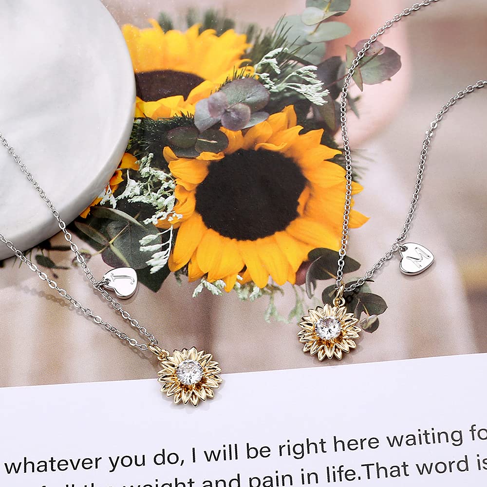 MONOZO Initial Sunflower Necklace for Women Trendy, 14k Gold Plated Sunflower Necklace Pendant CZ Heart Letter Initial Necklace You Are My Sunshine Gifts Sunflower Jewelry O