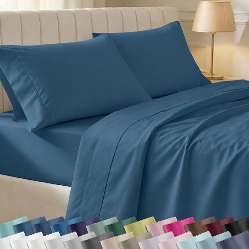 California Design Den Split King Sheet Set - 100% Cotton, 400 TC, Silky Sateen Weave, Deep Pockets - Peacock Blue
